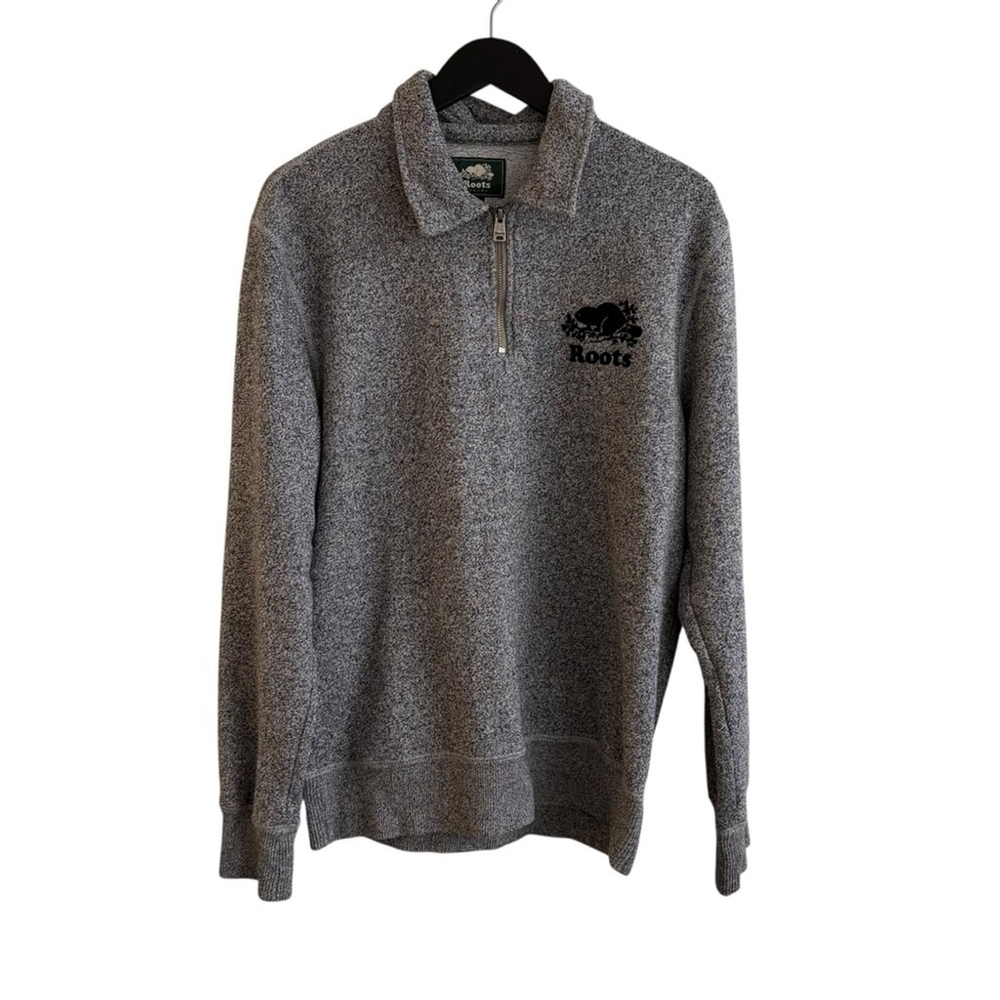 Roots Quarter Zip Salt and Pepper Classic Sweater Sz Medium